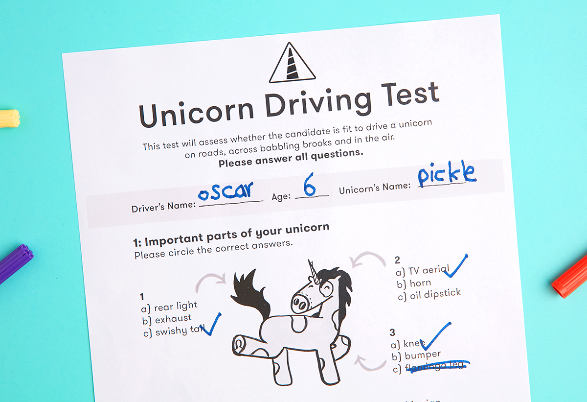 unicorn driving test form