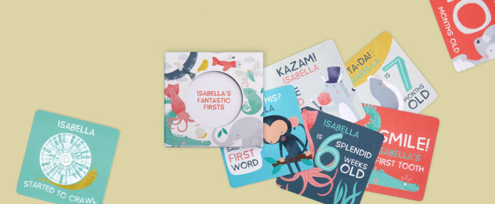 fantastic firsts, personalised milestone cards,