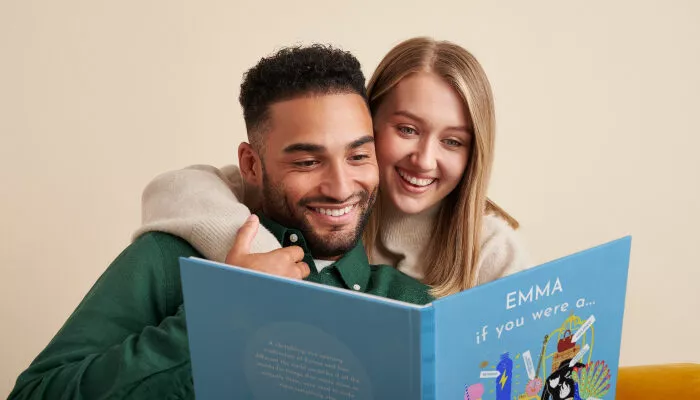 Couple reading a personalised Valentine's Day book