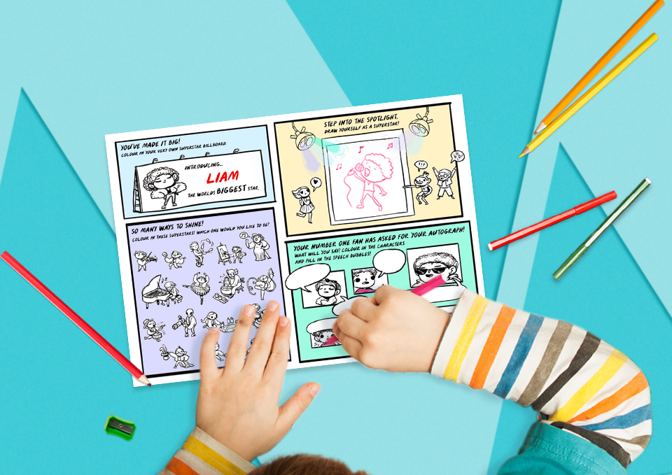 Child colouring in an activity sheet