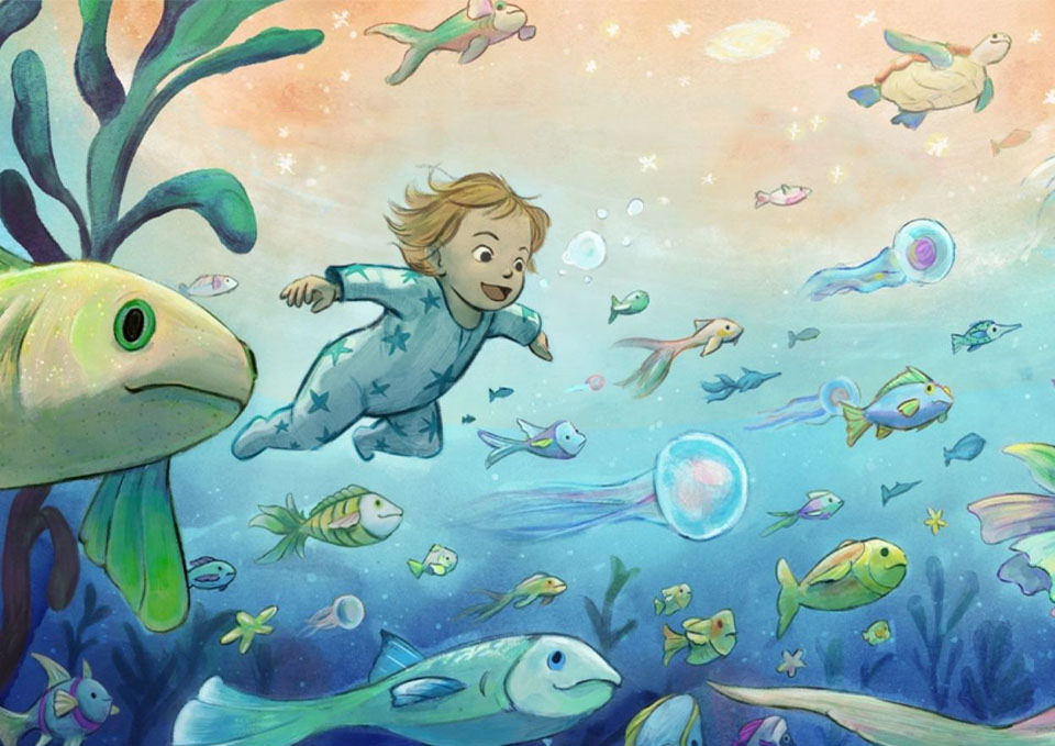 illustration of a boy under water